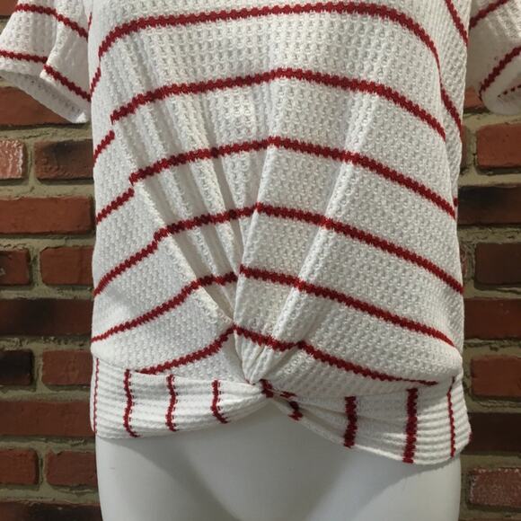 Altar'd State Twist Front Tee Sz S Short Sleeve White and Red Stripe T-Shirt - Picture 2 of 7